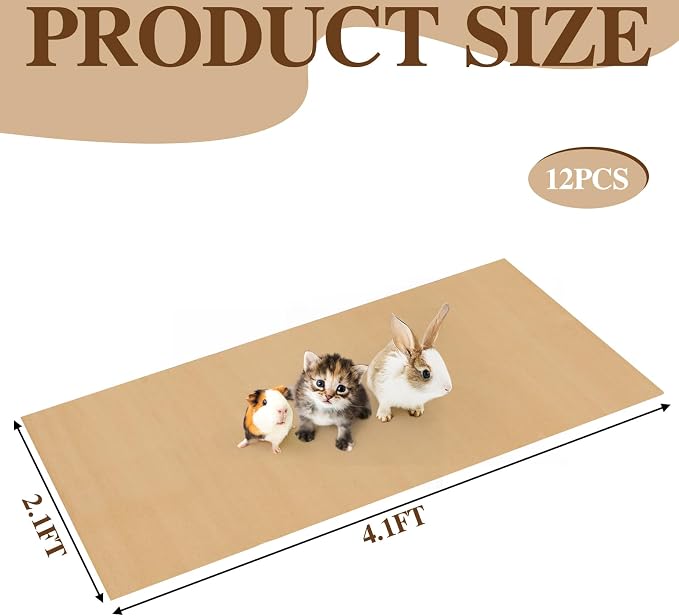 AmazingSpark 12 Pcs 49.2" x 25.6" Disposable Guinea Pig Cage Liners 4 x 2 ft Cage Disposable Bottom Waterproof Kraft Paper Liner Bag for Guinea Pigs Bedding Small Animal Pet Supplies