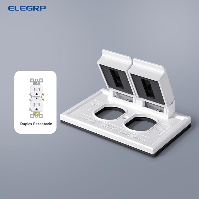 ELEGRP Horizontal Outdoor Cover for Duplex Receptacles, 2-Hole Weatherproof Wall Plate, Outdoor Electrical Outlet Cover, Standard Size 1-Gang 4.55” x 3.02”, Thermoplastic, 1 Pack, White