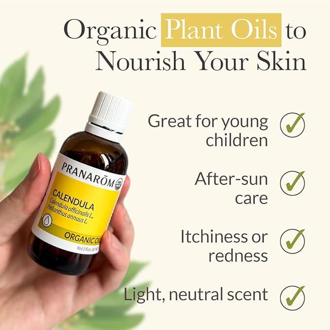 Pranarom - USDA Certified Organic French Calendula Virgin Plant Oil - 2 fl oz Glass Bottle - Gentle Soothing Oil for Sensitive Skin, Moisturizer