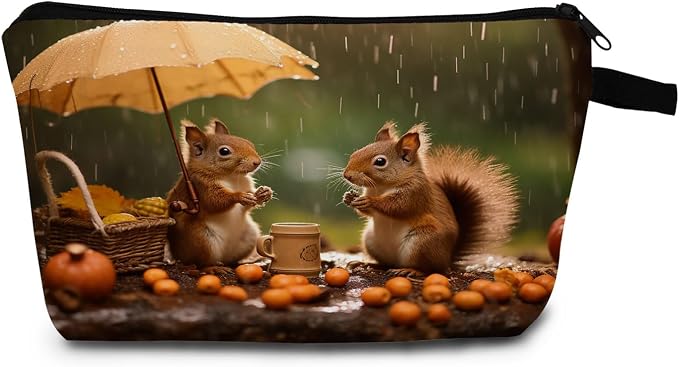 Squirrel Makeup Bag for Women Travel Cosmetic Organizer Bag Teacher Appreciation Gifts Small Zipper Toiletry Bag