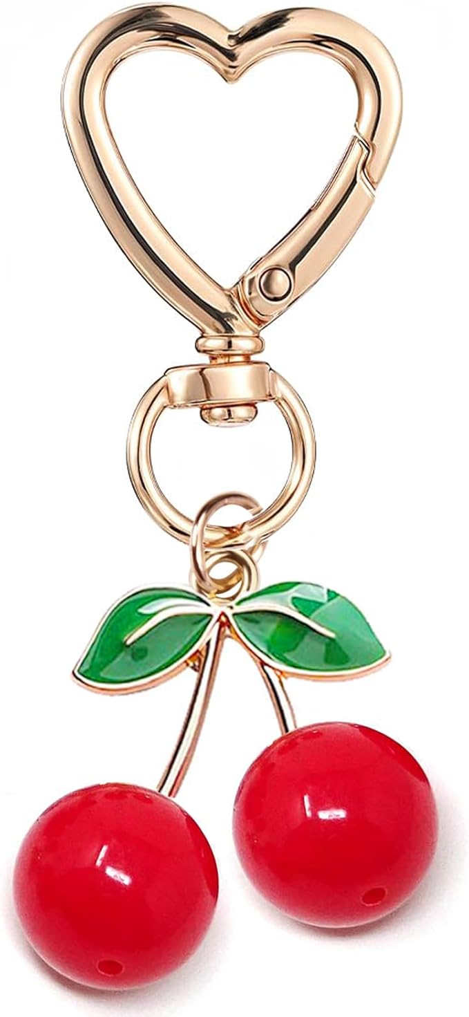 Agromusk Cute Cherry Keychain,Kawaii Cherry Bag Purse Charms for Women Car Keys Decor Gifts Stuff Accessories
