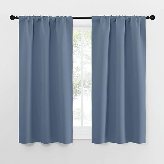 NICETOWN RV Blackout Curtains for Camper Windows, Short Blackout Curtains & Drapes, Thermal Insulated Blackout Curtain Panels for Kids Room, Play Room (Stone Blue, 29" Wide by 50" Long, 2 PCs)