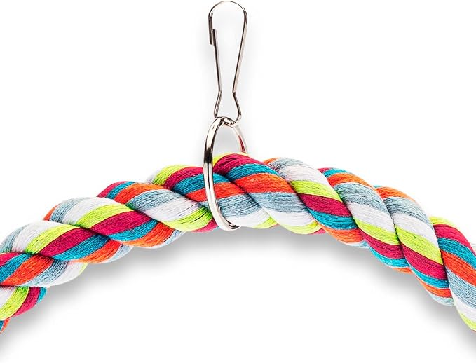 Spoiled Pet® Medium Bird Rope Perch Circle Swing Toy Multicolor 8 Inch | Natural cotton & steel rod cage accessory for Cockatiel Conure, Safe to climb, chew, relieve boredom, with metal quick link