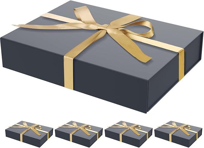 5 Pack Gift Boxes with Lids, 11 x 8.2 x 2.3 Inches Gentle Packing Box for Presents Ribbon Magnetic Closure, Luxury Wrapping Gift Boxes for Weddings, Birthdays, Chrismas, Halloween, Blue