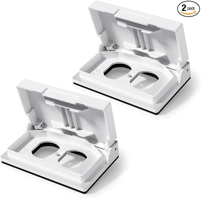 ELEGRP Horizontal Outdoor Cover for Duplex Receptacles, Weatherproof Wall Plate, Outdoor Electrical Outlet Cover, Standard Size 1-Gang 4.77” x 2.97”, Thermoplastic, 2 Pack, White