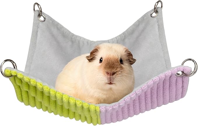 BESNEW Enlarged Guinea Pig Hammock,Bunny Ferret Hamster Small Animal Hammock for Hiding Sleeping,Wooden Guinea Pig Hammock Accessories