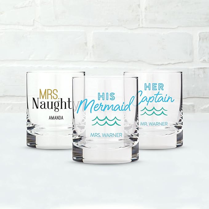 WEDDINGSTAR Personalized Whiskey Glass 11oz - Mrs. Naughty Print