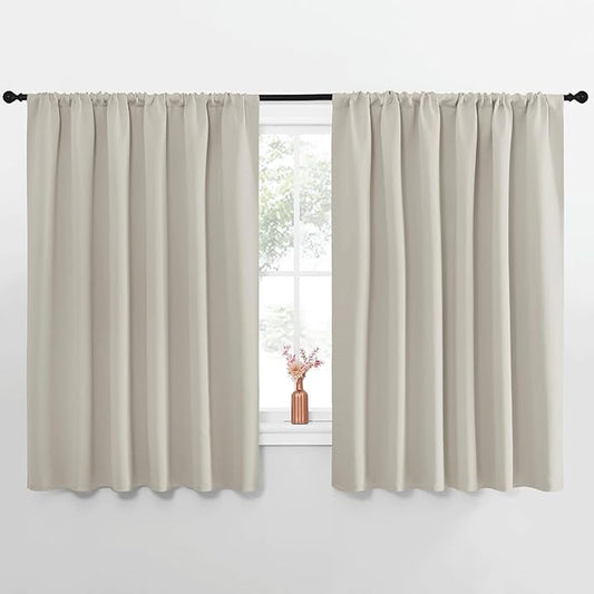 NICETOWN Blackout Curtains for Living Curtains, Room Darkening Window Curtain Panels, Easy-Care Solid Thermal Insulated Draperies/Drapes for Daughter Room (Natural, 2 Panels, 62 by 63)