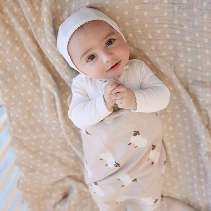 Luxury Knit Baby Receiving Blanket - 100% Cotton Soft Cozy Lightweight Receiving Swaddler Blanket for Shower Gift Registry for Newborns Infants Toddlers (Sheep - Light Pink)