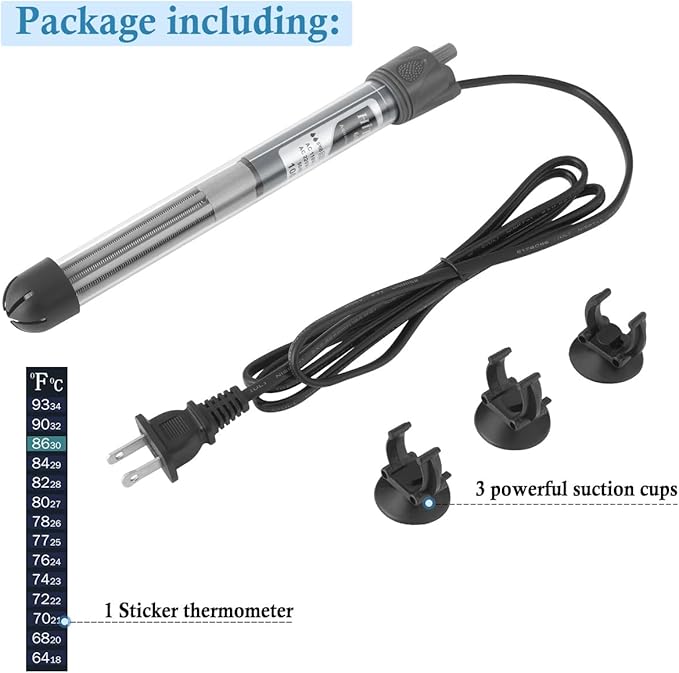 HITOP 100W 200W 300W Adjustable Aquarium Heater, Submersible Fish Tank Heater Thermostat with Suction Cup