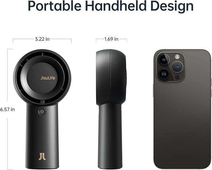 JISULIFE Portable Handheld Turbo Fan [18H Max Cooling Time], 6000mAh USB Rechargeable Personal Battery Operated Lash Small Pocket Fan with 5 Speeds for Travel/Outdoor/Vacation/Concerts- Black