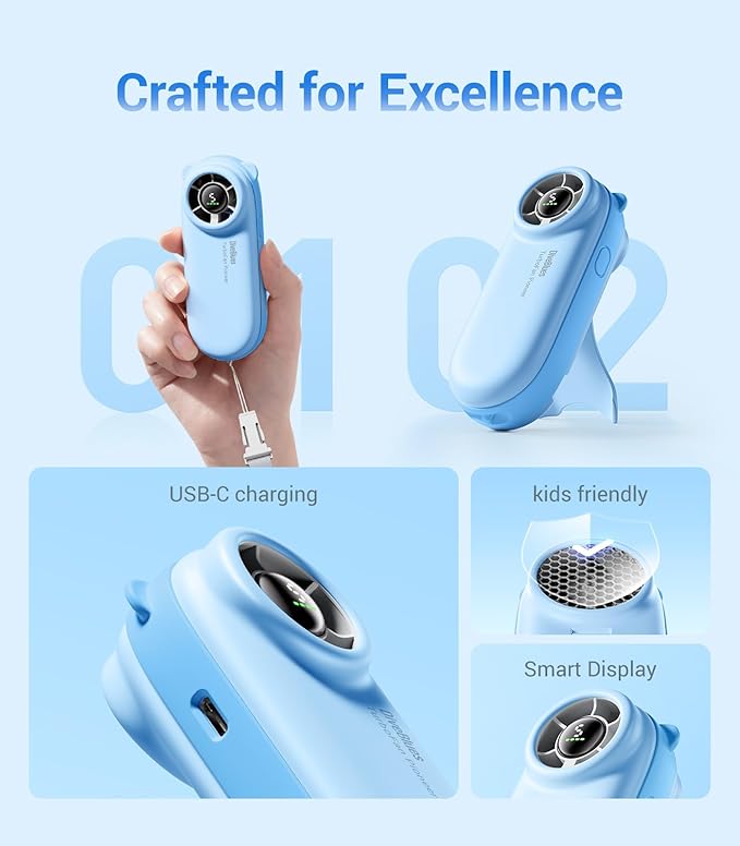 Diveblues Handheld Portable Turbo Fan, 4000mAh USB Rechargeable Pocket Fan, Up to 16 Hours, Hand Fan with 5 Speeds Powerful Cooling for Travel/Summer/Outdoor/Lash/Purse