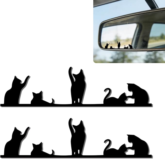 2Pack Cat Car Vinyl Sticker and Decal for Rear View Mirror Window | Cute Cat Mirror Sticker Waterproof,Car Accessories Decor,Cat Gifts for Women Men,Laptop Bathroom Mirror