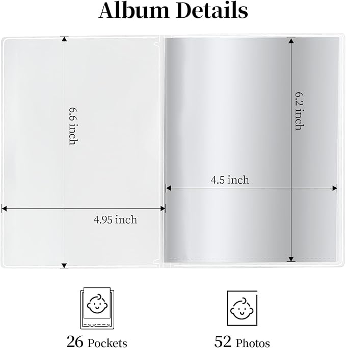 Vienrose Small Photo Album 6-Pack 4 x 6 Photo Book Album, Each Picture Book Holds 52 Photos Mini Photo Book with Customizable Cover, Postcard Album, Baby Photo Albums (Transparent)