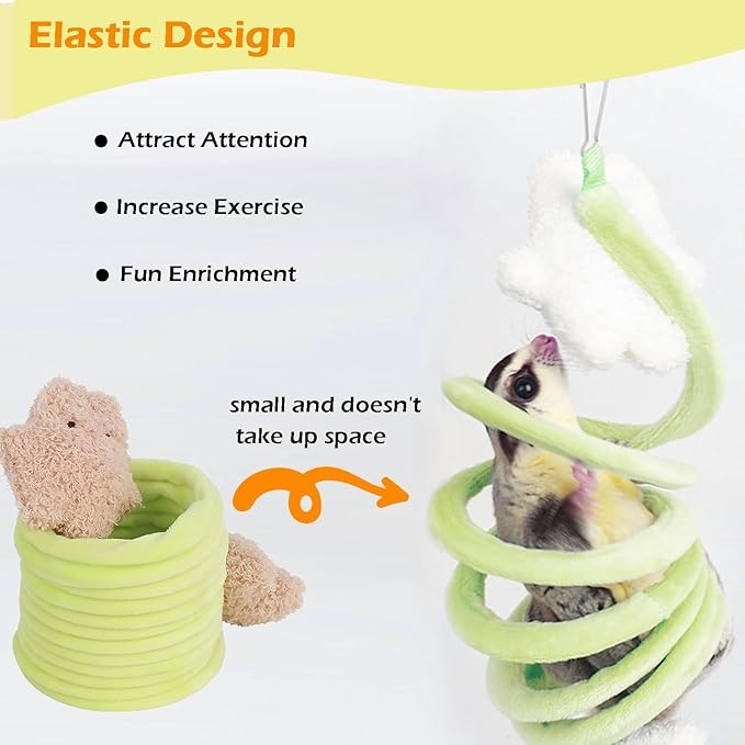 1pc Elastic Sugar Glider Climb Rope, Hanging Cage Toys(Random Color) | Enrichment Toys Wrapped in Short Plush for Soft Touch & Spring Design Boost Climbing Fun & Build Small Pets’ Climb Strength