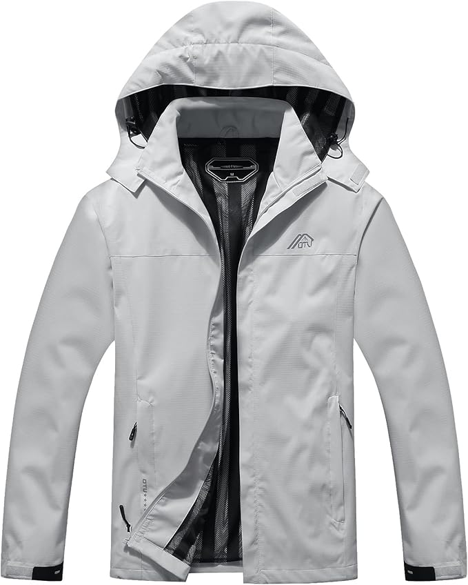 OTU Men's Lightweight Waterproof Hooded Rain Jacket Outdoor Raincoat Shell Jacket for Hiking Travel