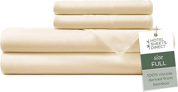 Hotel Sheets Direct 4 Piece Bed Sheet Set Full Size, 100% Viscose Derived from Bamboo Sheets Set with 2 Pillowcases, Cooling & Breathable Luxury Bedding, Moisture-Wicking & Silky Soft, Light Yellow