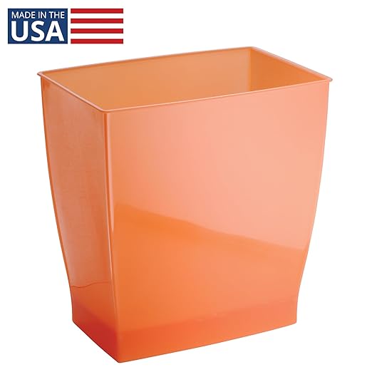 iDesign Small Plastic Bathroom Trash Can, Slim Rectangle Garbage Bin for Bedroom, Office, Dorm, Orange