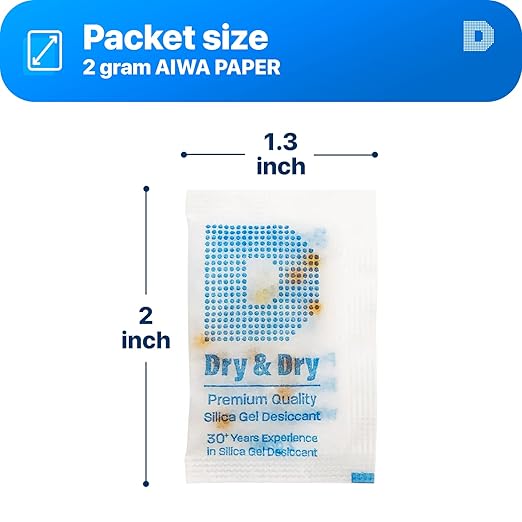 Dry & Dry 2 Gram [50 Packets] Orange Indicating Silica Gel Packets Desiccants - Food Safe Silica Packs, Silica Gel, Silica Packets, Desiccant Packs for Food Storage