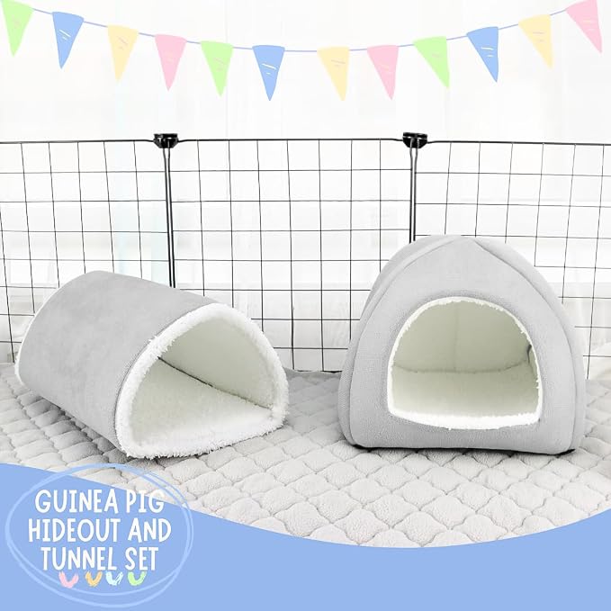 Guinea Pig Hideout & Tunnel Set, Soft Plush Washable Pet Bed | Ideal for Resting, Hiding & Exercising, Fits Guinea Pigs Dwarf Rabbits Ferrets Small Animals, Easy to Clean