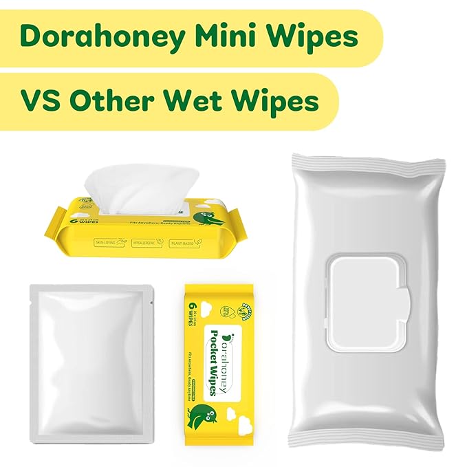 Unscented Travel Wet Wipes, 99% Purified Water Mini Wipes for Sensitive Skin, Hypoallergenic & Plastic-Free Pocket Wipes, 48 Count (8 Packs of 6)