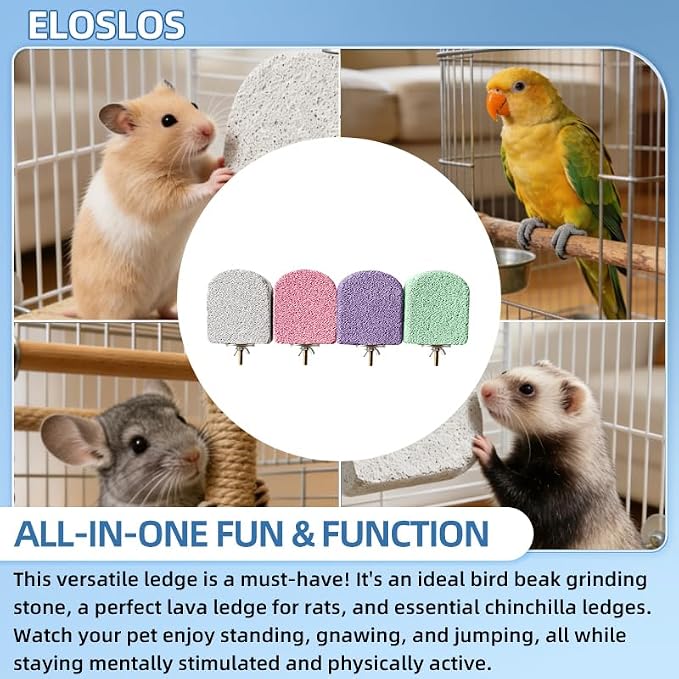 4PCS Lava Ledge for Chinchilla/Hamster/Parrot, Gray&Pink&Purple&Green(M) | For Small Pets, Grinding Claws & Jumping, Safe Natural Volcanic Rock, Reduces Random Chewing
