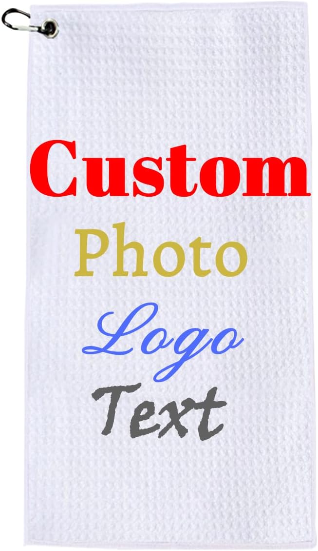 Personalized Custom Golf Towel Large 16"x40" 1 2 3 4 6 8 Pack/PC in Bluk,Customize Logo Photo Text Golf Towels Long with Hook Clip for Men Women,Funny 2025 Golfing Gift for Team Golfers Fans