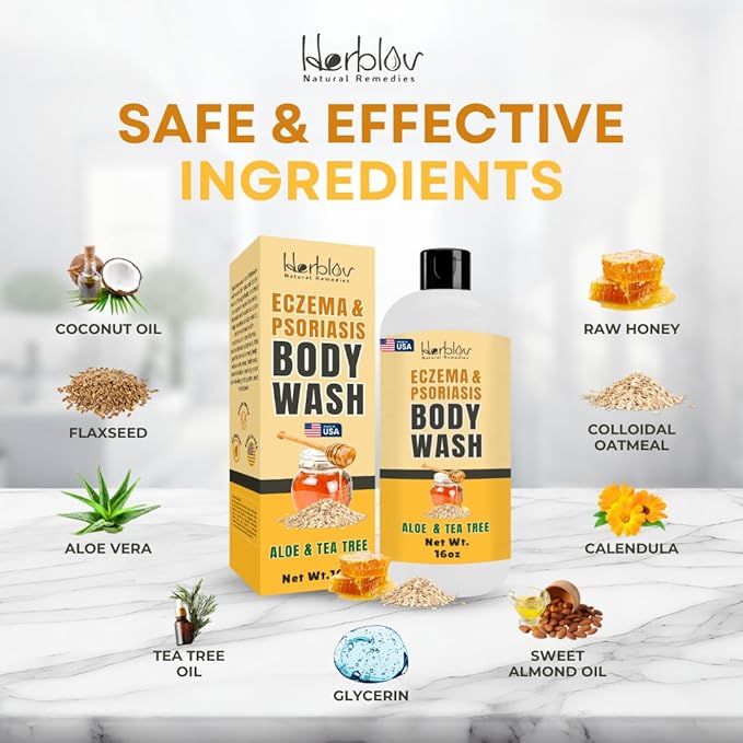 Eczema Body Wash – All Natural Eczema Soap, Dermatitis, Psoriasis Treatment for Dry Itchy Sensitive Skin Relief – Gentle Detoxifying, Healing, Anti-Itch, Oatmeal Goat Milk Bath Wash for Kids, & Adults