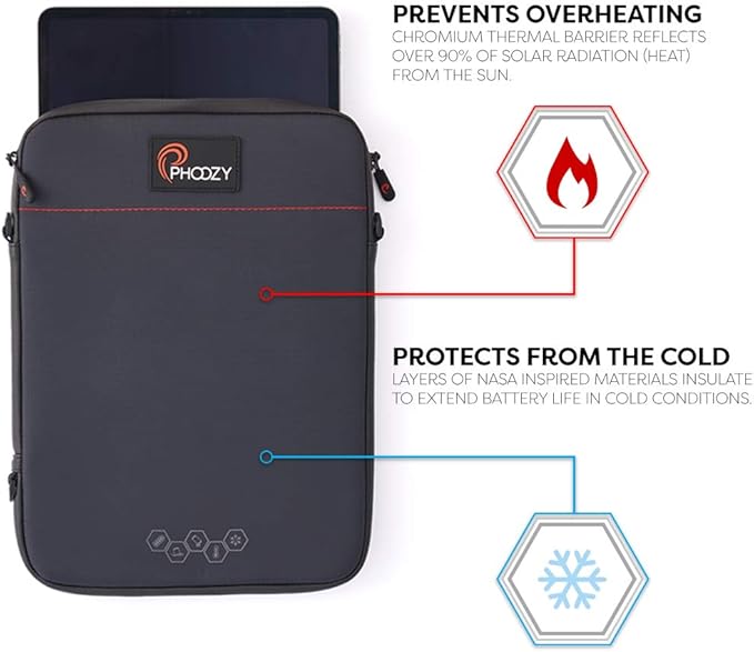 PHOOZY Insulated Thermal Sleeve for Laptops, iPads, MacBooks & Similar Sized Tablets or Laptops up to 11" - Patented NASA Thermal Technology Extends Battery Life in The Cold (Cosmic Black)