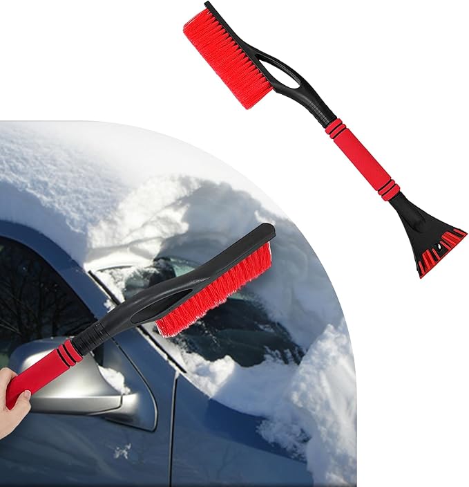 Car Snow Brush and Ice Scraper, Multi-Functional Detachable Snow Brush with Foam Grip, Ice Snow Removal Cleaning Tool for Car Windshield Window, Universal Car Accessories (Red)