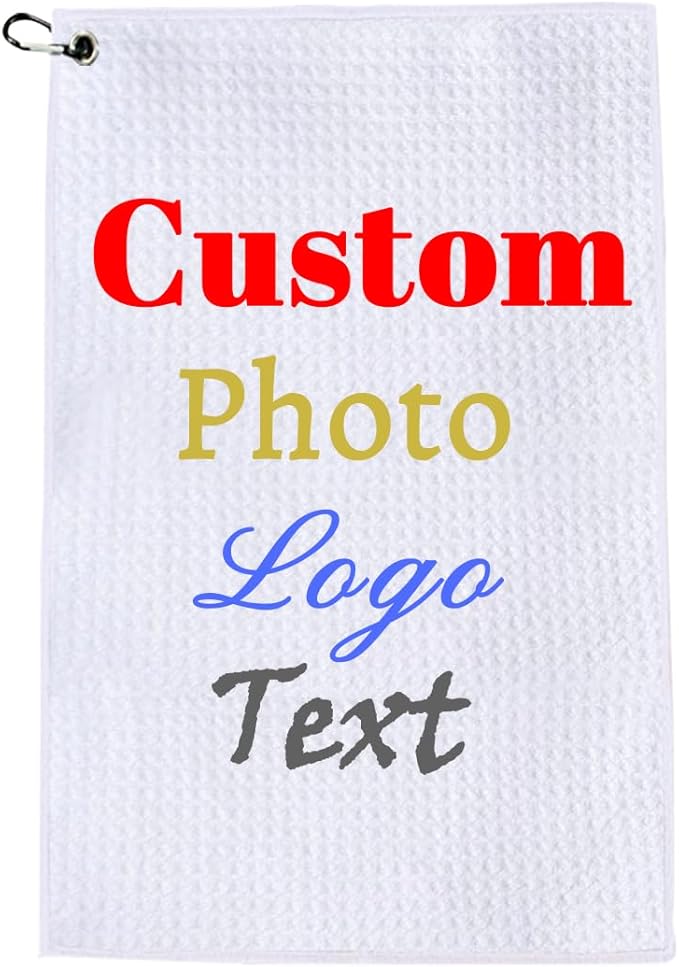 Customized Golf Towels,Personalized Custom 16"x24" Towel Waffle Pattern Carabiner Clip,Photo/Picture/Text/Name/Logo Printed & 2 Sides Customizable,Durable Quality Absorbent Quick Dry,Bulk 1,50 Pcs