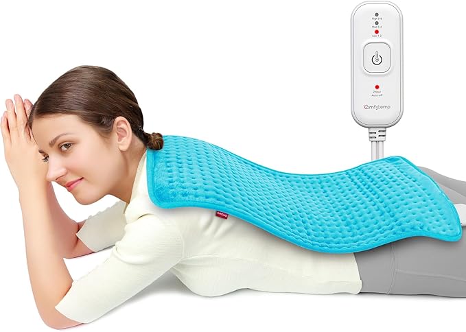 Comfytemp Heating Pad for Back & Period, Electric Extra Large Heat Pad, Birthday Gifts for Women Mom Dad & Mother Day Gift, Moist Neck Shoulder Legs Knee Abdomen Heated Pad Washable, 12"x24", Sky Blue