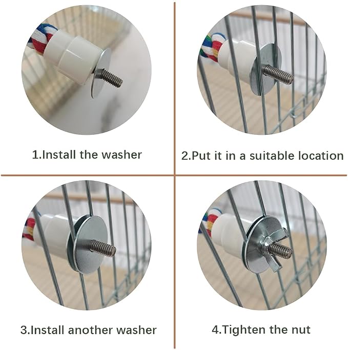 31.5'' Bendable Climbing Bird Rope Perch for Cage, Metal Nut | Bird Cage Accessories, Cotton Rope, Colorful Fun Bungee Toy, For Parrot