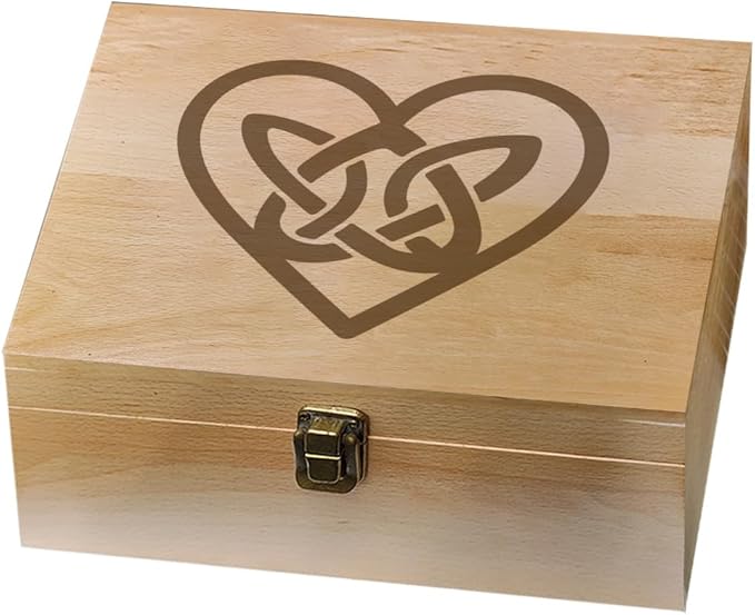 arricraft 1 Pc Love Theme Wooden Memory Keepsake Box, Irish Love Knot Metal Knot Box with Hinged Lid Photo Boxes for Office Storage Keepsake Chest for Anniversary, Wedding, Memory, Valentines Day