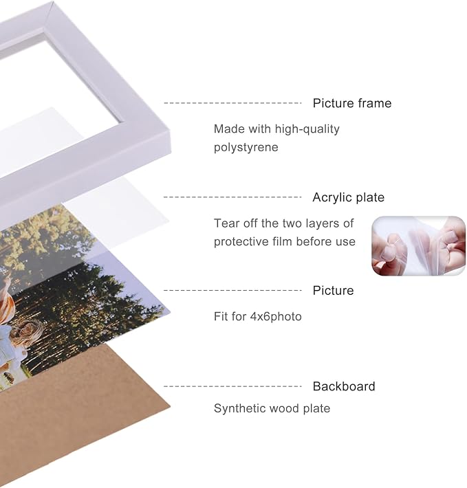 Double Vertical 4X6 Hinged PS Family Picture Frame Collage For Desktop or Tabletop (White 46X2)