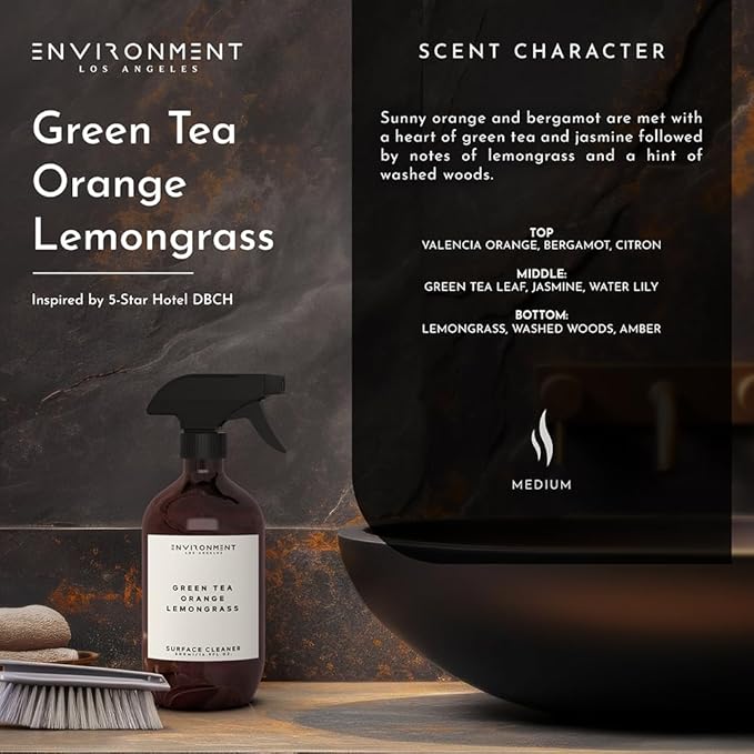ENVIRONMENT Inspired by 5-Star Resort DBCH Surface Cleaner, 16oz Luxury Surface Cleaner (Green Tea | Orange | Lemongrass) Home Essentials, Scented Cleaning Products, Vegan & Cruelty-Free