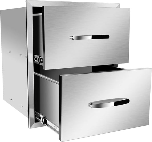 Outdoor Kitchen Drawers Stainless Steel 18W X 15H X 23D Inch, Flush Mount Double BBQ Island Drawers with Handle for Outdoor Kitchens, Patio or Grill Station
