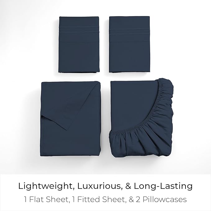 Mellanni California King Sheets Set - 4 PC Iconic Collection Bedding - Hotel Luxury, Extra Soft, Cooling Bed Sheets - Wrinkle, Fade, Stain Resistant (Cal King, Navy Blue)