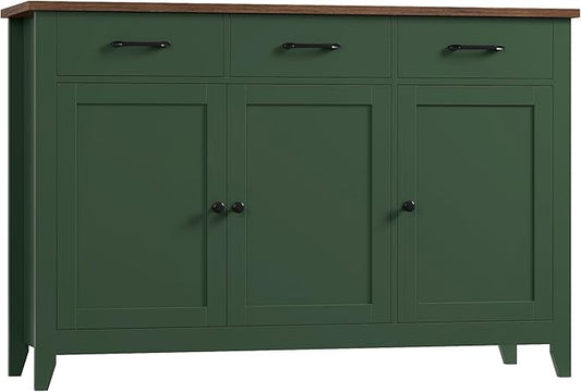 HORSTORS 47" Buffet Cabinet with Storage, Kitchen Buffet Table with Drawers, Modern Farmhouse Coffee Bar Storage Cabinet with Adjustable Shelf, Wood Sideboard for Dining Room, Kitchen, Entryway, Green