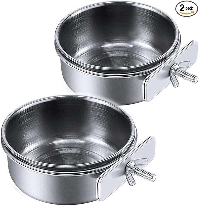 PINVNBY Parrot Feeding Cups Birds Food Dish Stainless Steel Parrot Feeders Water Cage Bowls with Clamp Holder for Cockatiel Conure Parakeet Macaw Small Animal (2PCS, Size: M)