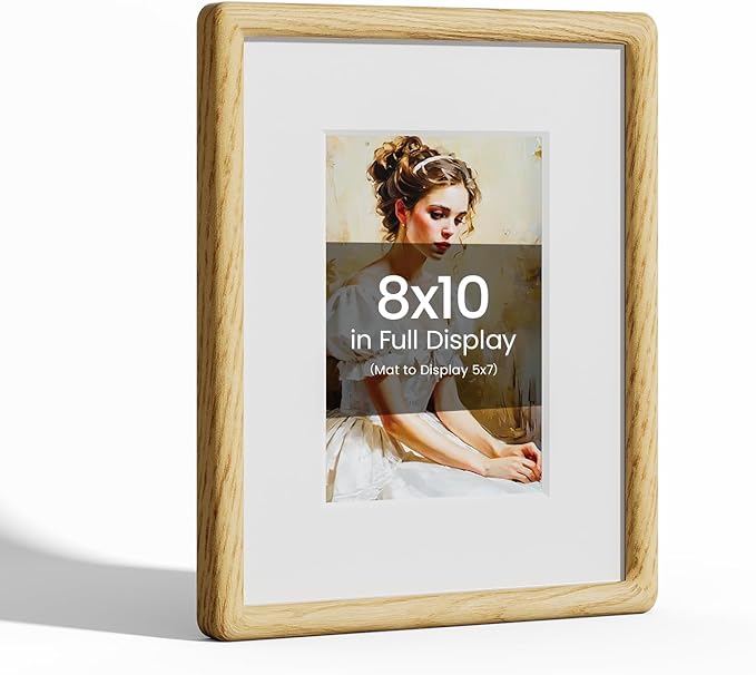 8x10 Picture Frame Natural Oak Wood From California-USA with Real Tempered Glass, Handcrafted 8 x 10 Photo Frame Matted to 5x7 Wedding Photo,Family Picture,Graduation Picture Display on Table & Wall