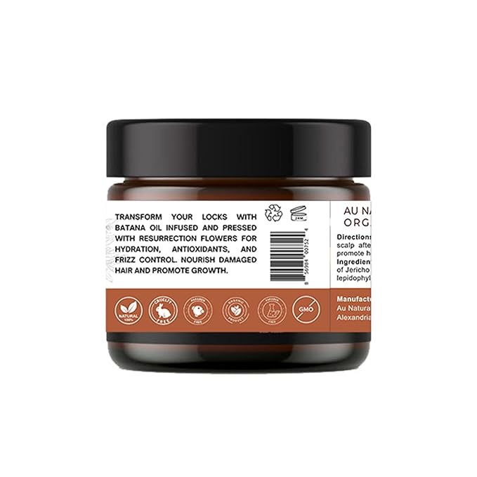 Au Natural Organics 100% Pure Batana Oil with Ressurection Flowers for Hair Growth, Hydration, Restoration, Protection and Volume | Cold Pressed | Sourced from Honduras 2oz