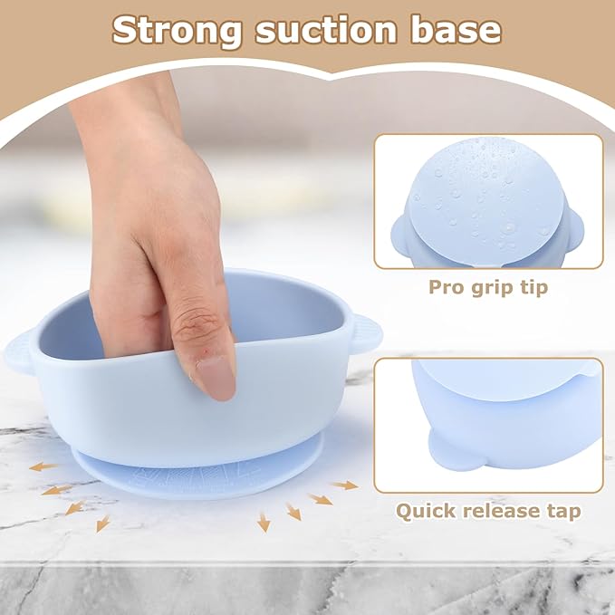 2 Pack Stainless Steel Baby Bowls with Removable Non-Slip Silicone Suction Shell, Anti Scald Food Container for Baby Food Feeding-Skyblue & Cream
