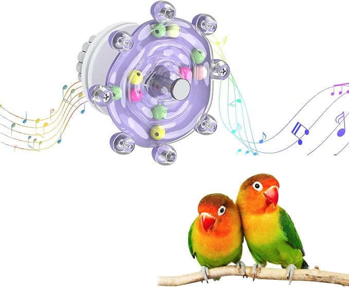 Pawfly Bird Toys for Parakeets, Colorful Spinning Wheel Chew Toy, Interactive Spinner Rattle Parrot Toys, Cockatiel Toy, Parakeet Toys, Bird Cage Accessories for Entertainment Chewing Exercise, Purple