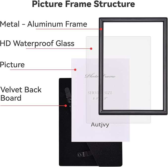 4x6 Picture Frame Matte Black Modern Simple Thin Aluminum Metal Photo Frame with HD Real Glass, Display for Tabletop and Wall Collage. (2 Pack)