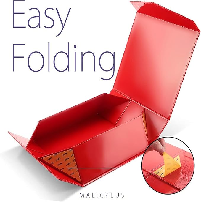 6 Gift Boxes with Lids 9x9x3.4 Inches, Red Bridesmaid Proposal Boxes with Magnetic Closure for All Occasion (Glossy Red)