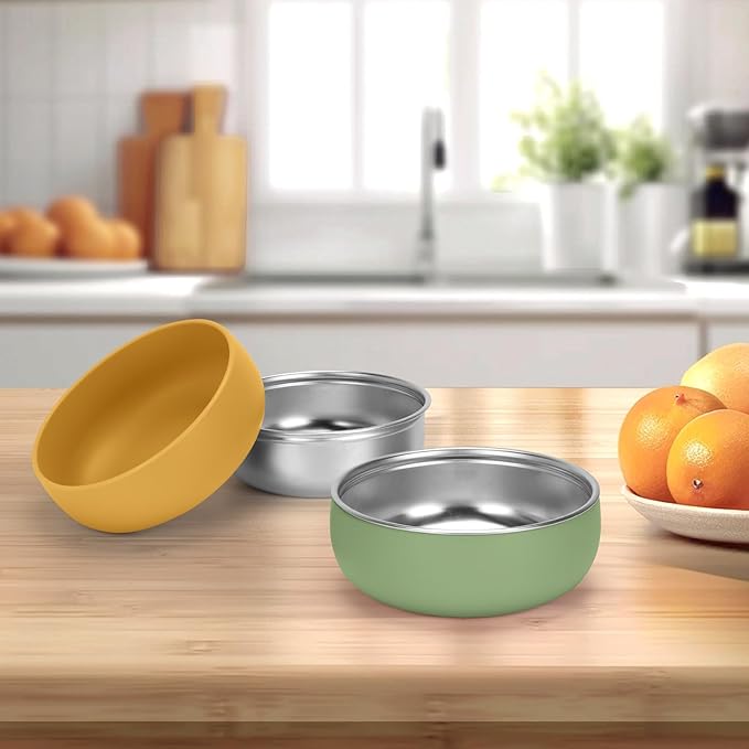 ShineMe Baby Bowls 2 Pack, Stainless Steel Bowls for Kids with Detachable Thick Colored Silicone Shell, Unbreakable Toddler Bowls for Soup, Cereal, Snack...
