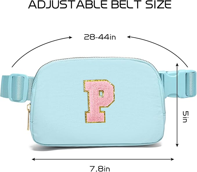 Gitus Gifts for 7 8 9 10 11 Year Old Girls Belt Bag Fanny Pack Crossbody Bags with Initial Letter Patch Birthday Gifts for Daughter Sister Friends Teen girls (Icing Blue-P)