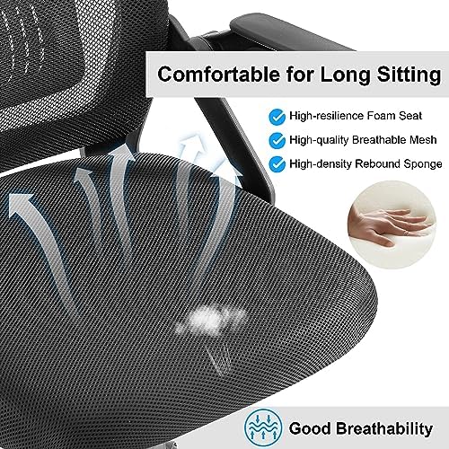 VECELO Mid-Back Swivel Ergonomic Office Chair with Adjustable Arms, Mesh Lumbar Support for Computer Task Work, Black