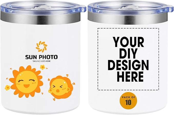 Personalized Custom Tumbler Print in USA 12oz 10Pcs Stainless Steel Travel Coffee Cup with Lid & Straw Double Wall Insulated Mug With Colorful Text Logo Photo